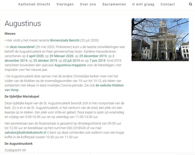website De Augustinus in Utrecht via KatholiekUtrecht.nl 