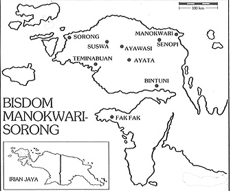 kaart van de Vogelkop, bisdom Manokwari-Sorong
